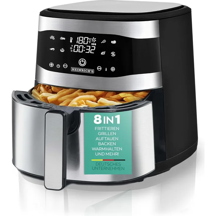 Heinrich´s Heißluftfritteuse HFR 8205, 1800,00 W, Air fryer, Fritteuse, Luftfritteuse, Touch-Display, 8 Programme