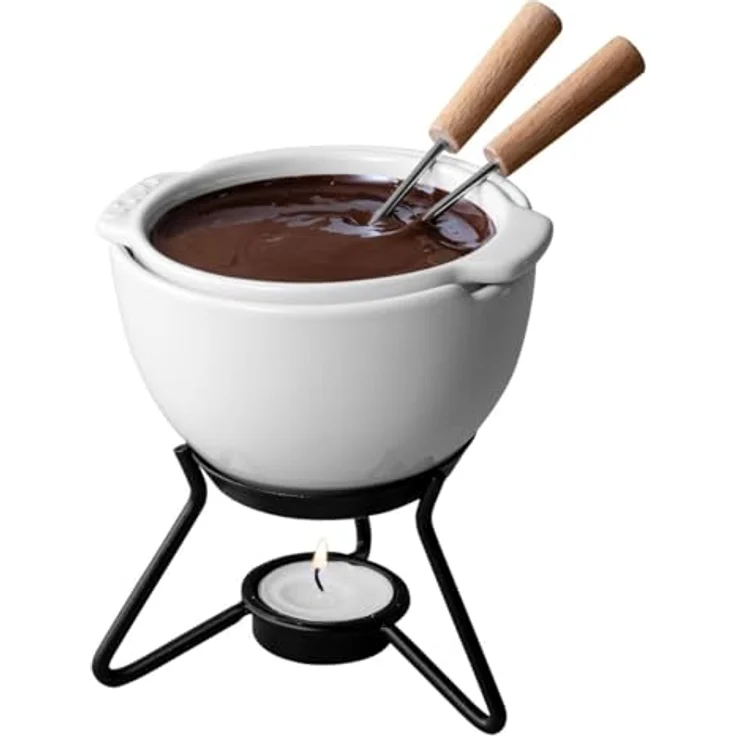 Boska Choco Fondue petit Marie, Schokoladenfondue, Fondue-Set, Fonduetopf, Keramik, Kunststoff, Edelstahl, Weiß, 250 ml, 320402 – Bild 2