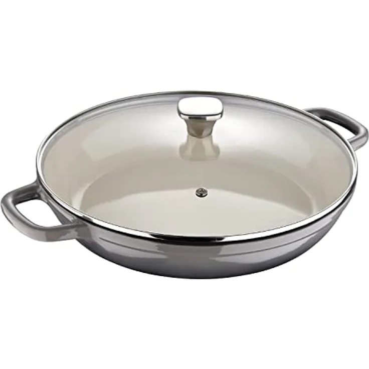 MasterPro Unique | Topf Tief mit Deckel | Topf mit 30,5cm | Weiß | Aus Gusseisen | Ergonomische Griffe | Kochtopf | Geeignet für Alle Herdarten