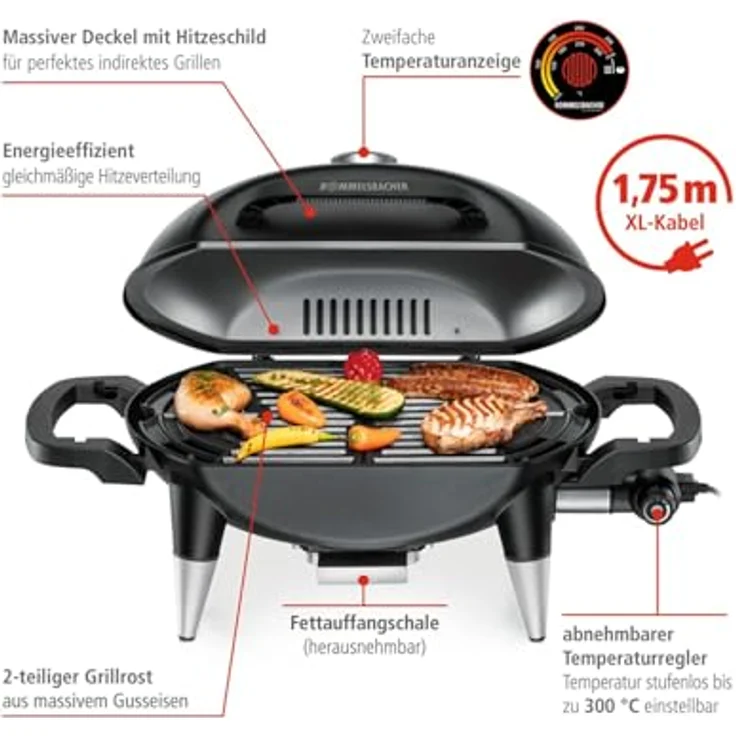 Rommelsbacher Tischgrill BBQ 4100/S, Set mit elektrischem Barbecue Grill und mobilem Grillwagen, silber – Bild 5