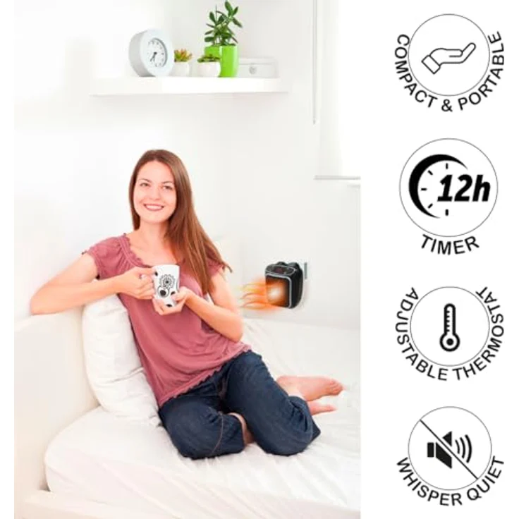 STARLYF Power Heater Wandheizgerät mit Thermo-Keramik-Technologie, Steckdosen-Heizung, 800 W, Timer, digitale Temperaturregelung – Bild 5
