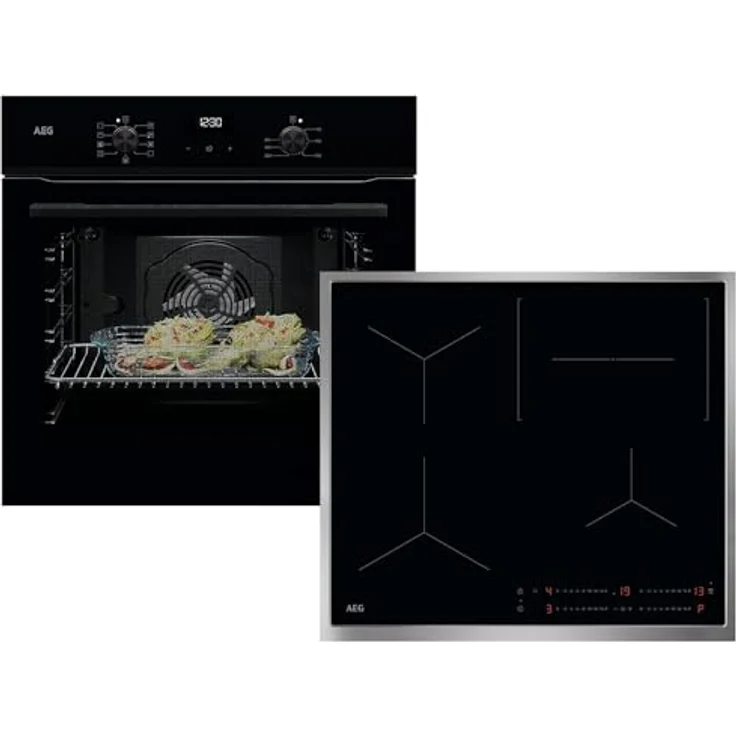 AEG Set Backofen BE1100B + Induktionskochfeld OIO64C00XB, SurroundCook Multifunktionsbackofen mit 72L Garraum, schwarzes Design, 4 Induktions-Kochzonen – Bild 1