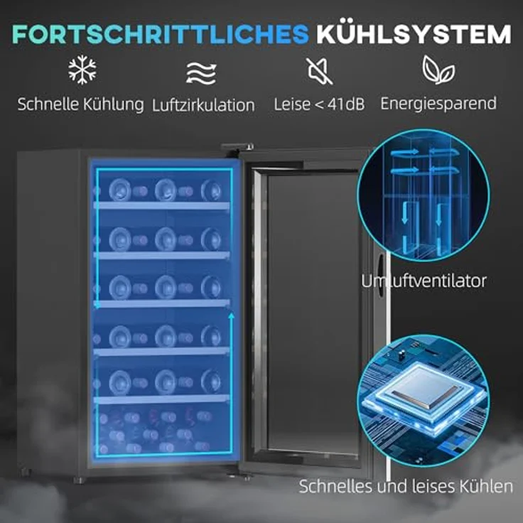 HOMCOM Weinkühlschrank, 91 L Flaschenkühlschrank für 41 Flaschen, Touch-Bedienung, 5-20°C, Innenbeleuchtung, Schwarz – Bild 4