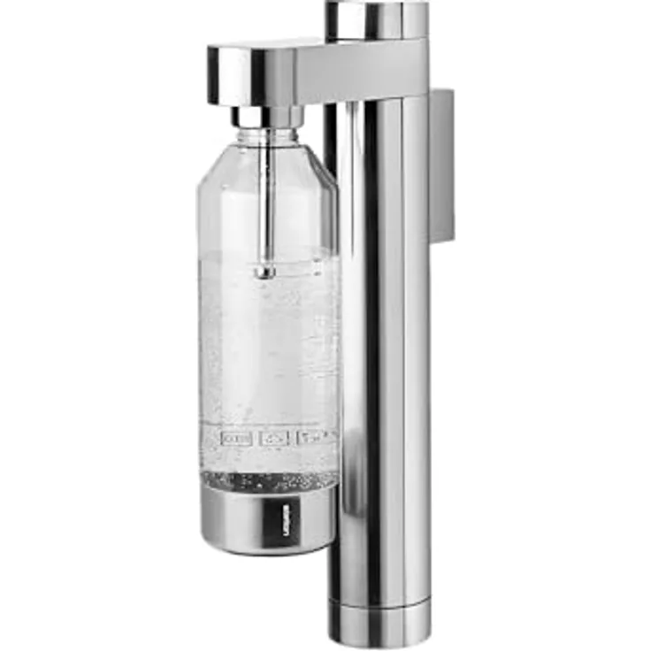 Stelton Brus Wassersprudler, Premium Carbonator für Wasser mit CO2 - Wandhalterung, einstellbare Sprudelstärke - Skandinavisches Design, Edelstahl