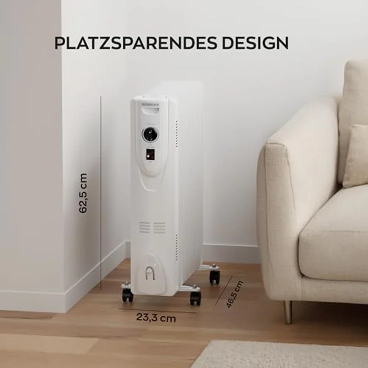 Heinrich´s Ölradiator 2500W, 11 Rippen, Elektrischer Heizkörper mit 3 Heizstufen, stufenlosem Thermostat, Überhitzungsschutz, Kippschutz und Handtuchhalter, leise für Büro & Zuhause – Bild 2
