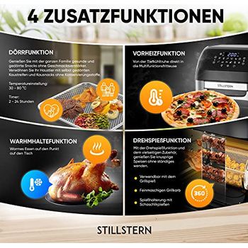 Heißluftfritteuse 12 Liter Mit Drehfunktion & Touchscreen - 12 Programme, 60-200°C, Inkl. 6 Zubehörteile