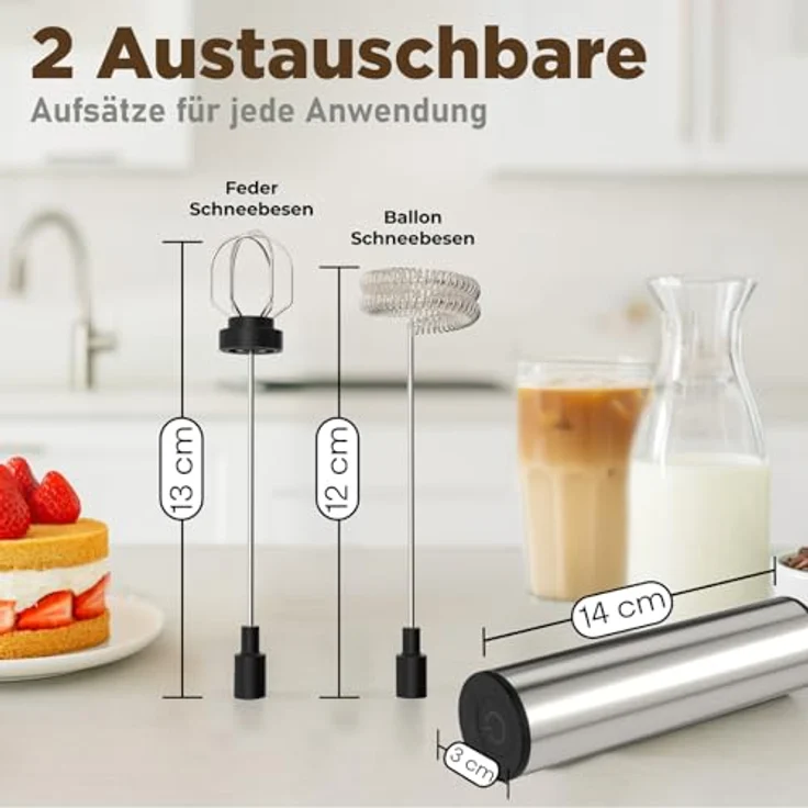 LUNARIA Elektrischer Milchaufschäumer Stab, kabellos mit Akku & USB, Edelstahlspirale für perfekte Milchaufschäumung in Silber – Bild 5