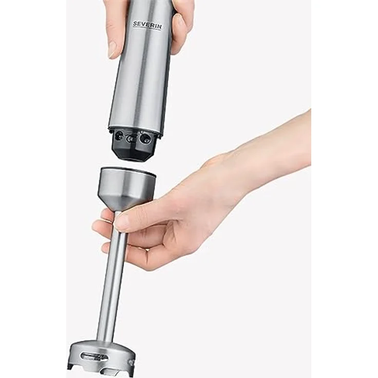 Severin 3774 Stabmixer 1000W, Mixstab mit 4-Klingen-Edelstahlmesser, abnehmbarer Pürierstab mit Mixbehälter, inkl. Mixbehälter, Schneebesen, Kartoffelstampfer, Zerkleinerer, edelstahl – Bild 3