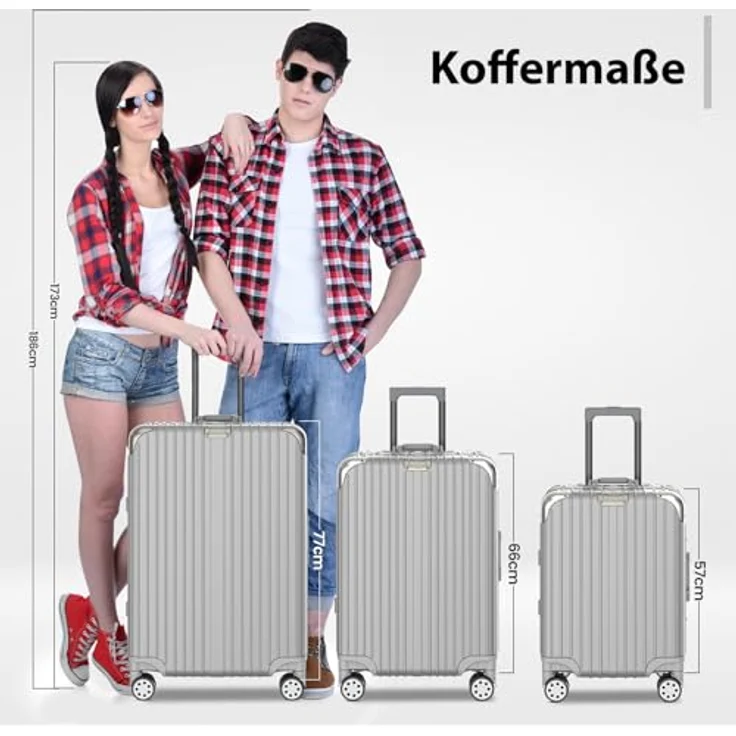 Voyagoux Koffer - 72L Hartschalenkoffer, Aluminium, TSA-Schloss, 4X Airwheel-System Rollen, Leichtgewicht, Silber, 66x42x26cm – Bild 3