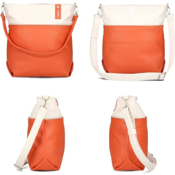 ZWEI Beuteltasche Jana J12, Kunstleder umhängetasche mit geräumigem Hauptfach und herausnehmbarem Reißverschlussetui, orange Damen – Bild 3