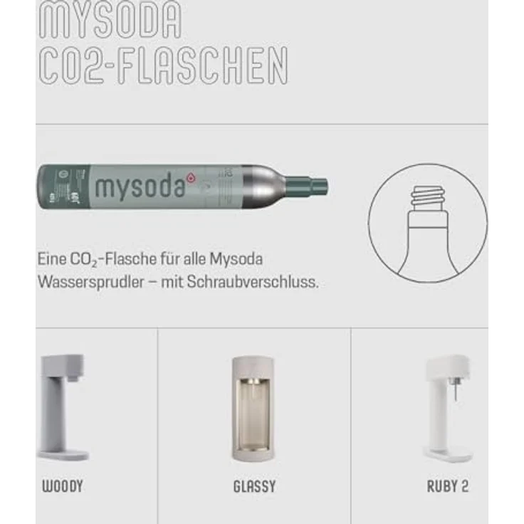 Mysoda Woody Set, Wassersprudler aus erneuerbarem Holzkomposit mit 1L Quick-Lock BPA-freier Plastikflasche und CO2-Zylinder, grau – Bild 9