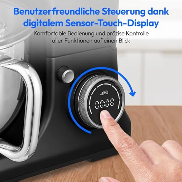 MEDION LIFE 3 in 1 Universal Küchenmaschine (Digital, 1.200 Watt, 8 Stufen, Mischen Kneten Rühren Mixen Fleischwolf, Eisschüssel für Zubereitung von Eis, digitales Touch Display, Schwarz) – Bild 5
