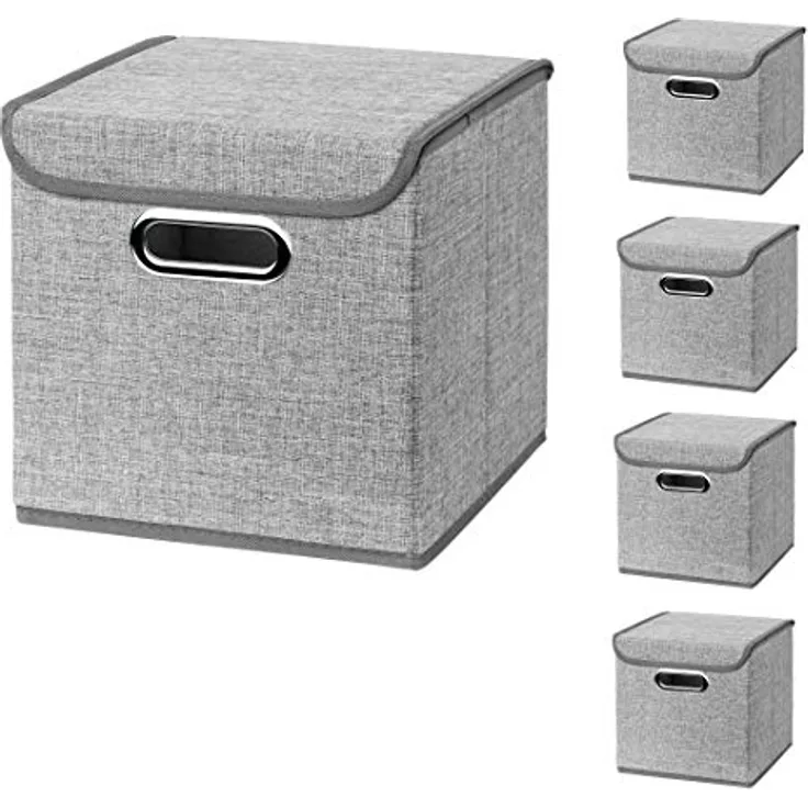 CM3 5 Stück Hellgrau Faltbox 25 x 25 x 25 cm Aufbewahrungsbox faltbar, mit Deckel