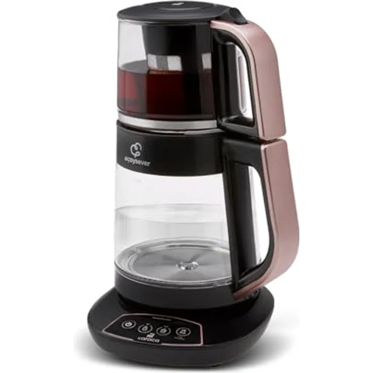 Karaca Caysever Sprechender Teemaschine, Stahl, Rosegold 1700W Teebereiter, Teekocher, Wasserkocher Water Kettle, Türkisch Tee Kanne, 2,3 Liter Volumen, 60 Minuten Frischeanzeige, Sprachfunktion – Bild 1