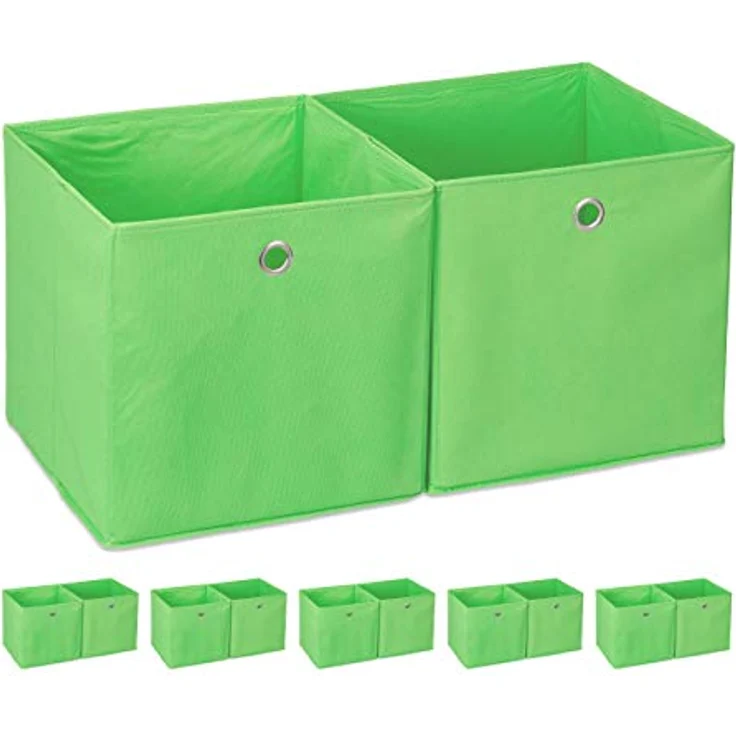 12 x Aufbewahrungsbox Stoff, quadratisch, Aufbewahrung für Regal, Stoffbox in Würfelform, HxBxT: 30 x 30 x 30 cm, grün – Bild 1
