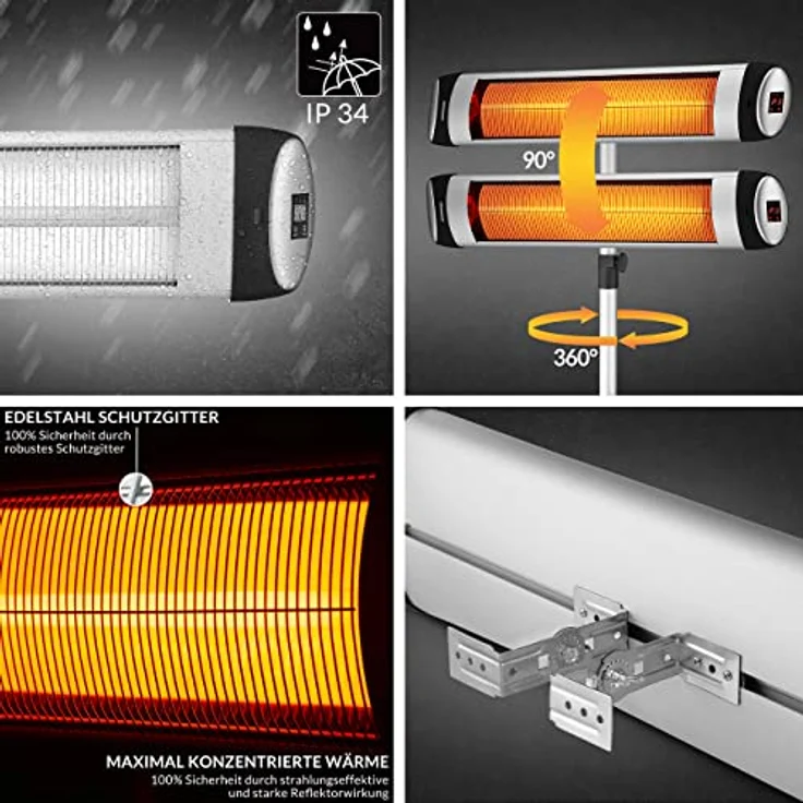 Monzana Infrarot Heizstrahler MZH2500 Stativ 110-175cm 2500W 3 Stufen 24h Timer Fernbedienung Wärmestrahler Standheizer Teleskopständer Silber – Bild 4