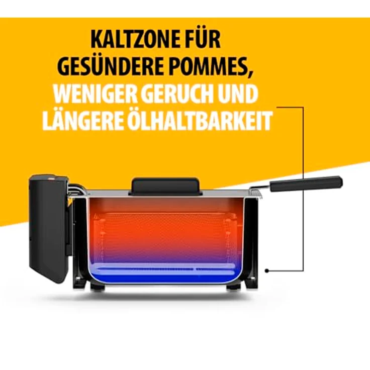 Tristar Edelstahl-Fritteuse FR-9326, 3L Kapazität, Temperaturregelung bis 190°C, Kaltzone, Cool-Touch-Gehäuse, spülmaschinengeeignete Teile, einfach zu reinigen – Bild 4