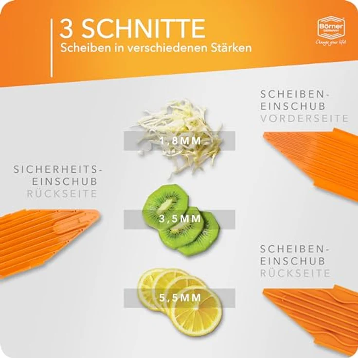 Börner Gemüsehobel V1 ClassicLine Basis Set, Kunststoff, nur zum Schneiden von Scheiben orange – Bild 3