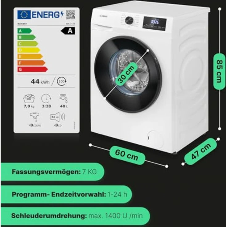 Bomann® Waschmaschine WA 7175 7kg 1400 U/min Invertermotor weiß – Bild 3