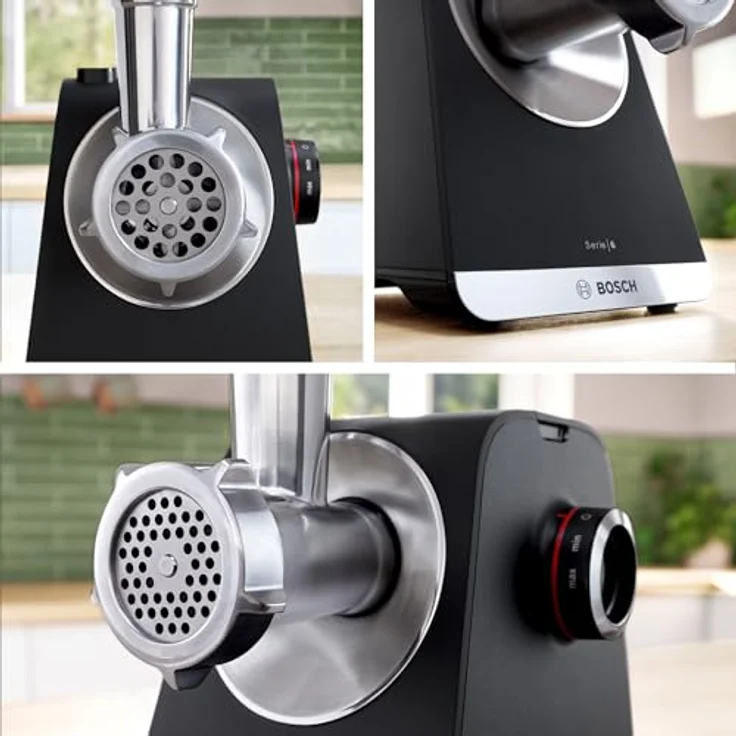 BOSCH Fleischwolf Serie 6 MFWS682B, 3,5kg/Min., Zitruspresse, Raspel, Wurststopfer, 500 W, 2 Lochscheiben (3&8mm), 10 J Motorgarantie, Planetengetriebe, schwarz – Bild 20