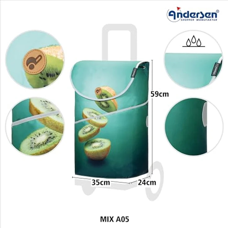 Andersen Unus Shopper MIX A10 Einkaufstrolley 59 cm, Mehrfarbig, leichter Alurahmen, faltbarer Fuß, höhenverstellbar – Bild 4