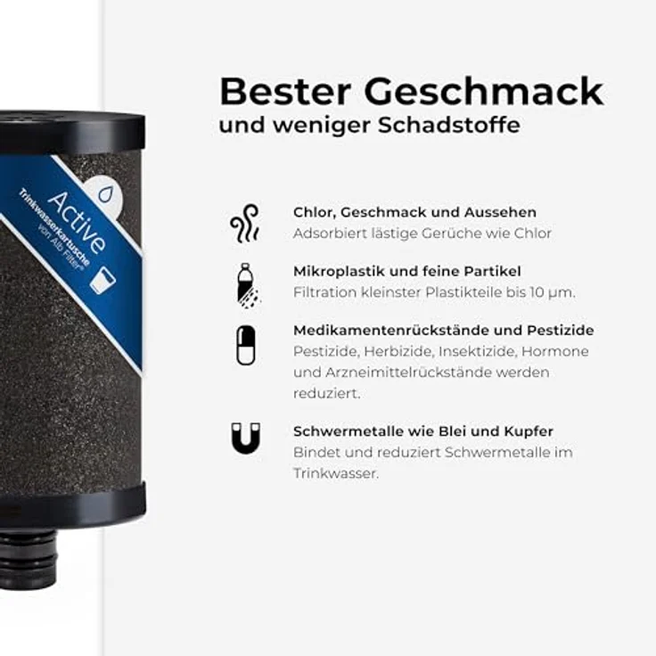 Alb Trinkwasserfilter Active, Wasserfilter mit Edelstahlgehäuse und Aktivkohlepatrone zur Schadstoffreduktion – Bild 6