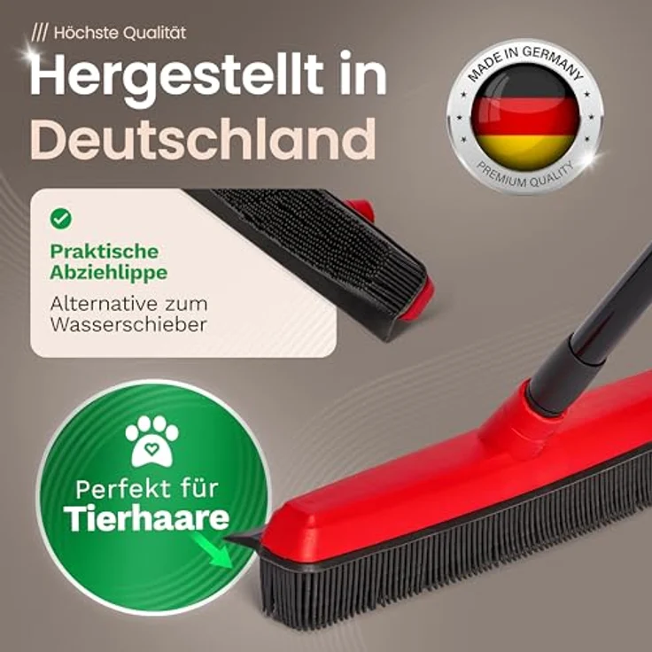 Novaliv Kehrgarnitur 19706-19705-19522, Gummibesen mit Teleskopstiel und Kehrgarnitur für Friseure, vielseitig einsetzbar auf verschiedenen Bodenbelägen, Made in Germany – Bild 6