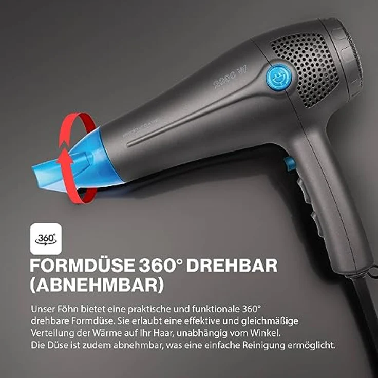 ProfiCare PC-HT 3020 Profi-Haartrockner, 2000W, Kabeleinzug, 3 Temperatur-Leistungsstufen, Ionisierungsfunktion, anthrazit-blau – Bild 5