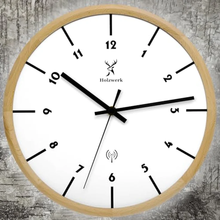 Holzwerk Germany Funk Wanduhr aus massiver Buche, 32 cm, lautloses Uhrwerk, skandinavisches Design, handgefertigt, Weiß – Bild 5