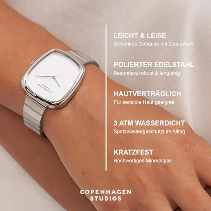 Copenhagen Studios Curved Watch - Gold, 34 mm, elegante Damenuhr aus poliertem Edelstahl mit Quarzwerk, 3 ATM wasserdicht, kratzfest, analog – Bild 3