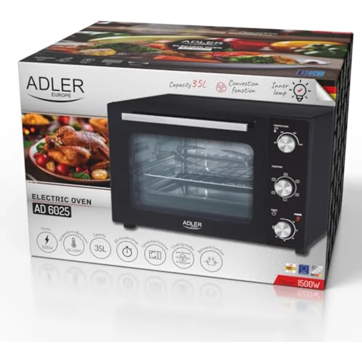 Adler AD 6025, Elektrischer Minibackofen 35L, Schwarz – Bild 7