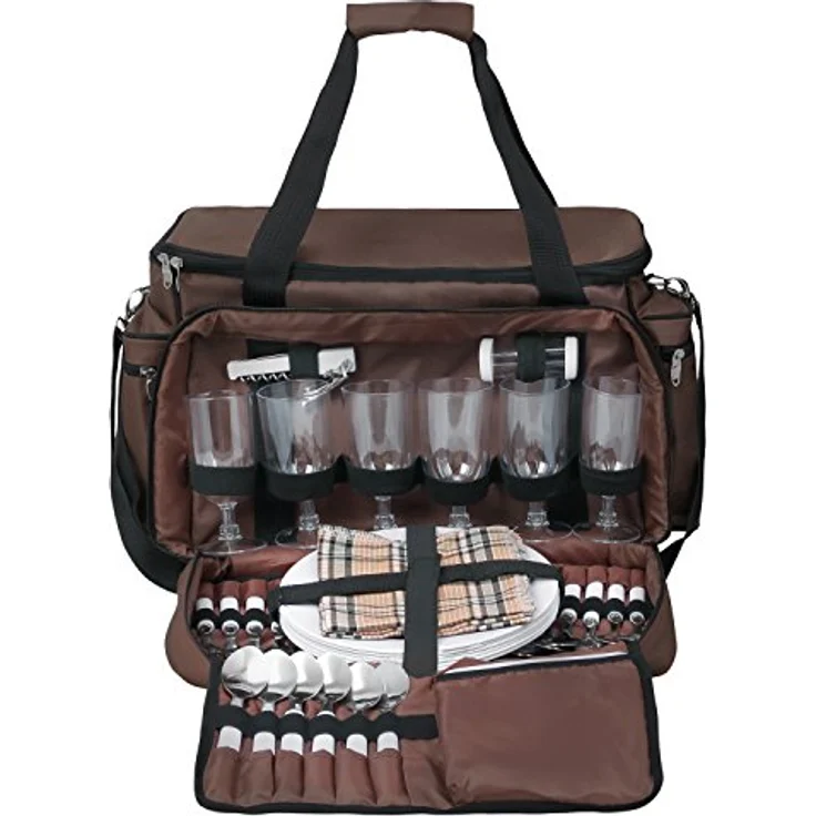 Anndora Picknicktasche XL braun 57 Teile Zubehör 6 Pers. Isoliertasche 55x36x33cm – Bild 6