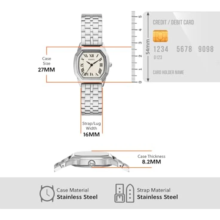 Fossil Damen Analog Quarz Uhr mit Edelstahl Armband ES5363, 27mm Gehäuse, cremefarbenes Zifferblatt, wasserdicht bis 30m – Bild 5