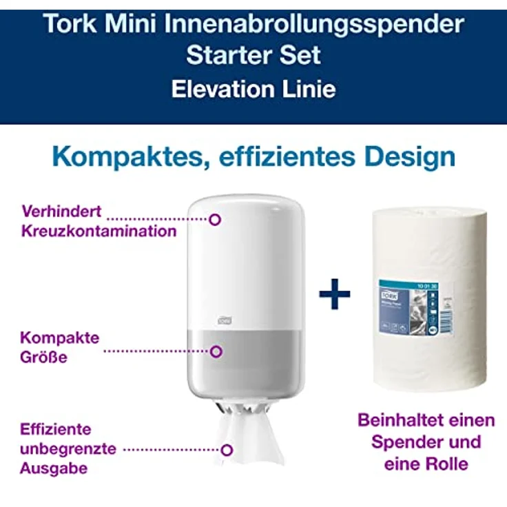 Tork Mini Centrefeed Papierhandtücher Starter Pack - 958000 - M1 + Nachfüllpapier (120 Meter), Groß – Bild 3