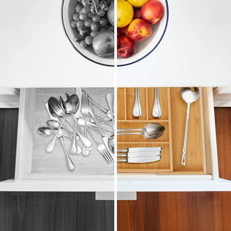 relaxdays Besteckkasten Ausziehbarer Besteckkasten aus Bambus, 8 Fächer, inkl. 2 Messerblöcke, natur – Bild 5