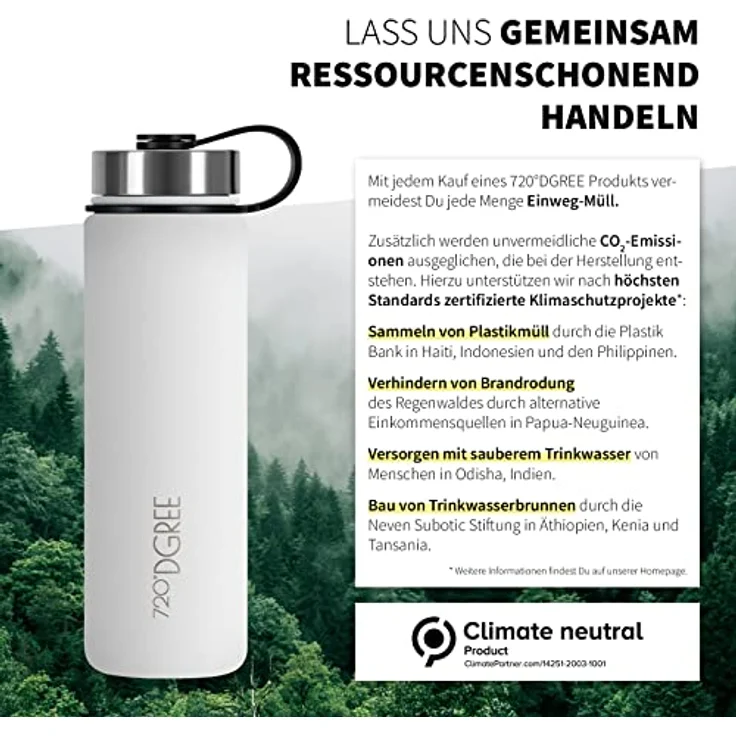 Trinkflasche Doppelwandig Edelstahl 710ml Isolierflasche m. Gratis Sportdeckel 720 DGREE noLimit snow white – Bild 5