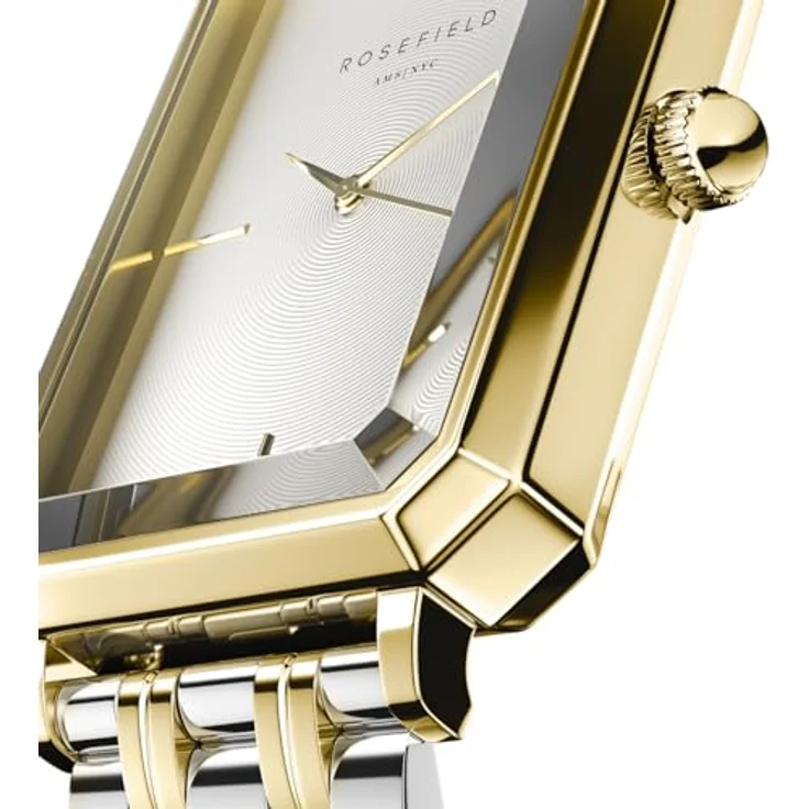 Rosefield Octagon Duo, Damen Armbanduhr mit silbernem Edelstahlarmband, weißem Zifferblatt, analog, 3ATM, Gold – Bild 2