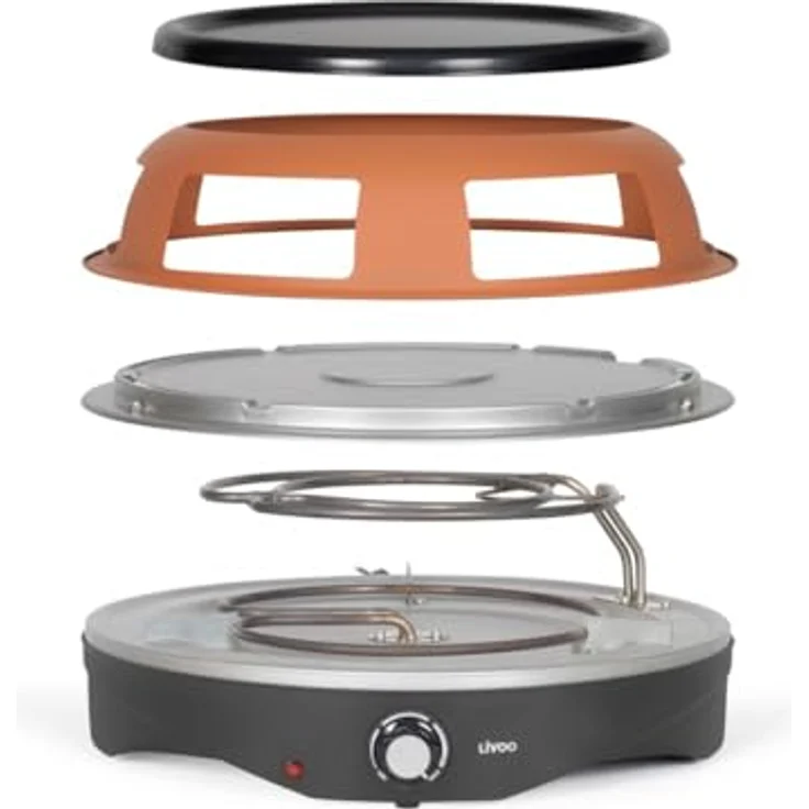 Livoo Pizzaofen Tischgrill für 6 Personen, verstellbares Thermostat, 1200 W, braun, inklusive 6 Mini-Pizzaschaufeln und 1 Ausstecher – Bild 4