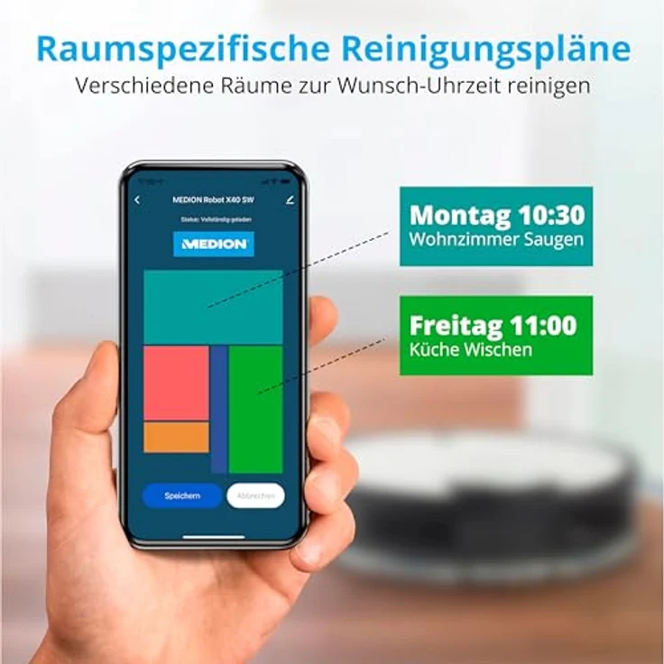 Medion MD X40 SW 20040 Saugroboter, 110 min Akkubetrieb, App- und Sprachsteuerung, weiß – Bild 4