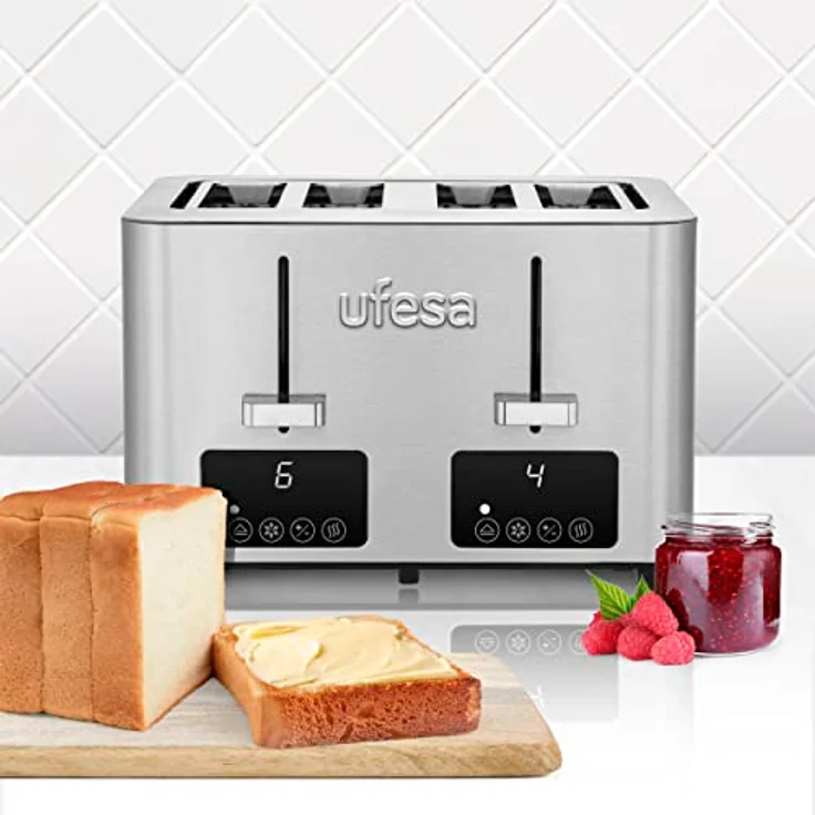Ufesa Quartet Delux Toaster 4 Scheiben, 2 digitale LCD-Bildschirme, 1500 W, 4 breiter Schlitze, 7 Bräunungstufe – Bild 2