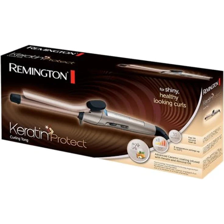 Remington Lockenstab Keratin Protect CI5318 mit Klemme, 19 mm, hochwertige Keramikbeschichtung mit Keratin und Mandelöl, braun  – Bild 3