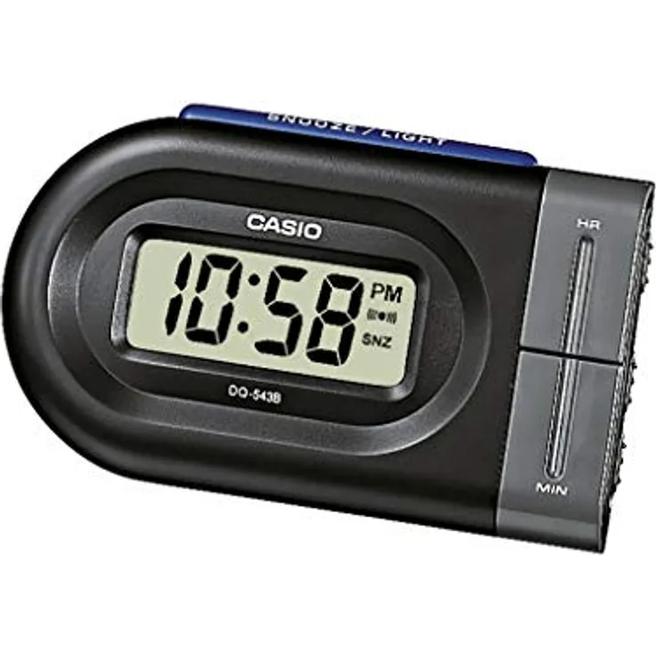 Casio Collection Unisex-Wecker DQ-543B-1EF, Schwarz, LED Beleuchtung, Tagesalarm, Schlummerfunktion, 12-/24-Stunden-Format