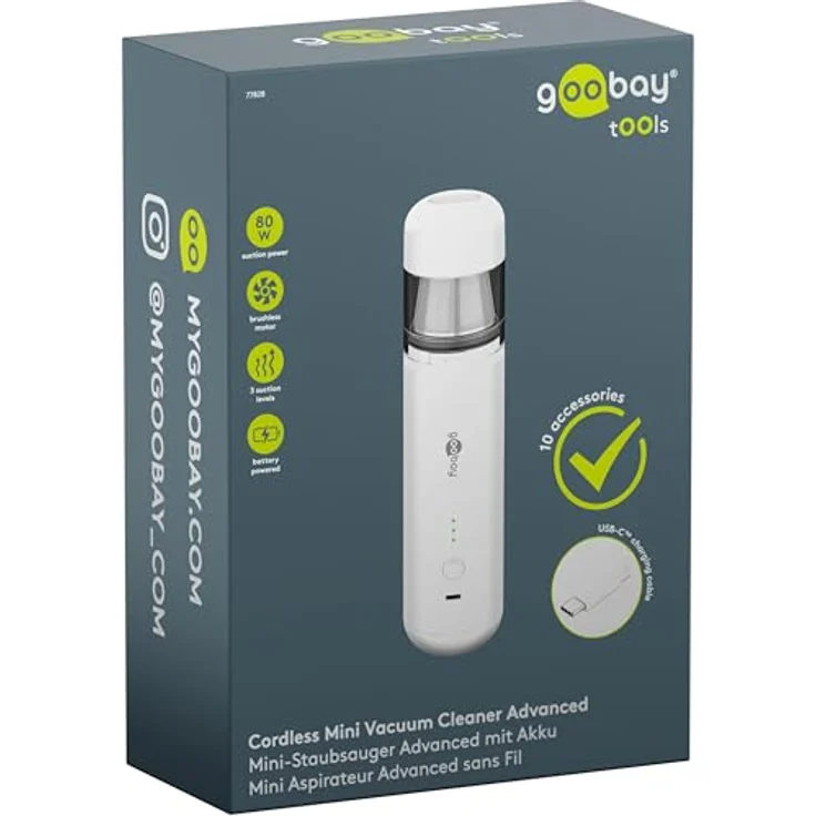 Goobay Tools Mini-Staubsauger Advanced, 6000mAh akkubetriebener Handstaubsauger, beutellos, USB-C, 80W, weiß – Bild 8