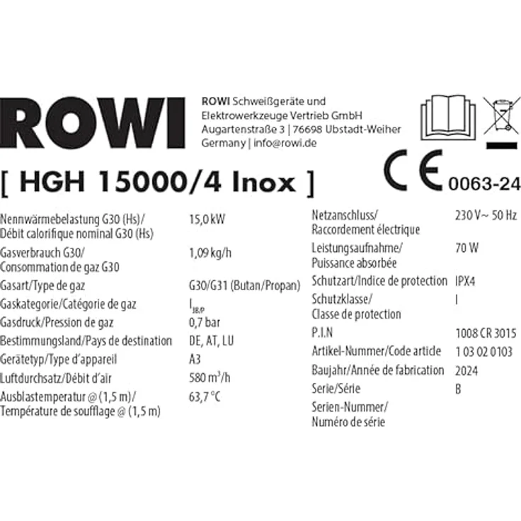 ROWI Gas Heizgebläse 10 kW 580 m³/h inkl. Gasschlauch, Druckminderer & Piezozündung I Ventilationsfunktion im Sommer I Leicht & robust I Hohe Sicherheit | Einfacher Transport – Bild 3