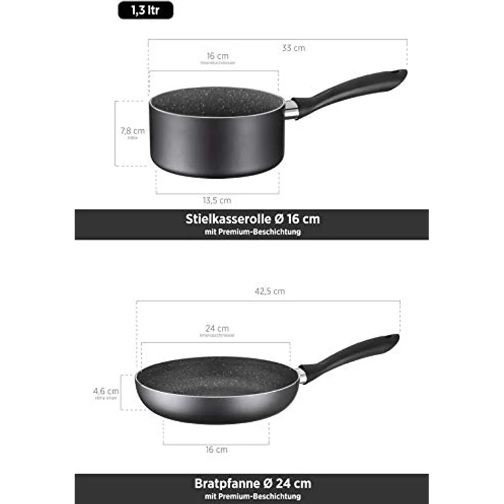 MÄSER 931727 Serie Izar, Kochtopf-Set mit Premium-Antihaftbeschichtung, geeignet für Induktion, enthält 2 Kochtöpfe mit Deckel, 1 Bratpfanne, 1 Kasserolle, Aluminium, schwarz – Bild 3
