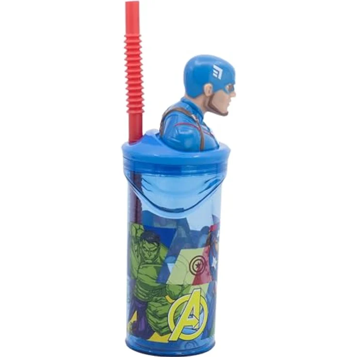 The AVENGERS Trinkflasche Captain America, 3D Kinderbecher mit integrierten Strohhalm, 360 ml – Bild 3