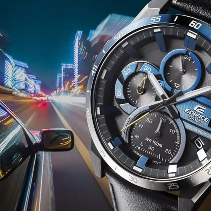 Casio Watch EQS-940NL-1AVUEF, Chronographenuhr mit Solarbetrieb, Stoppuhr und blauem Zifferblatt – Bild 4