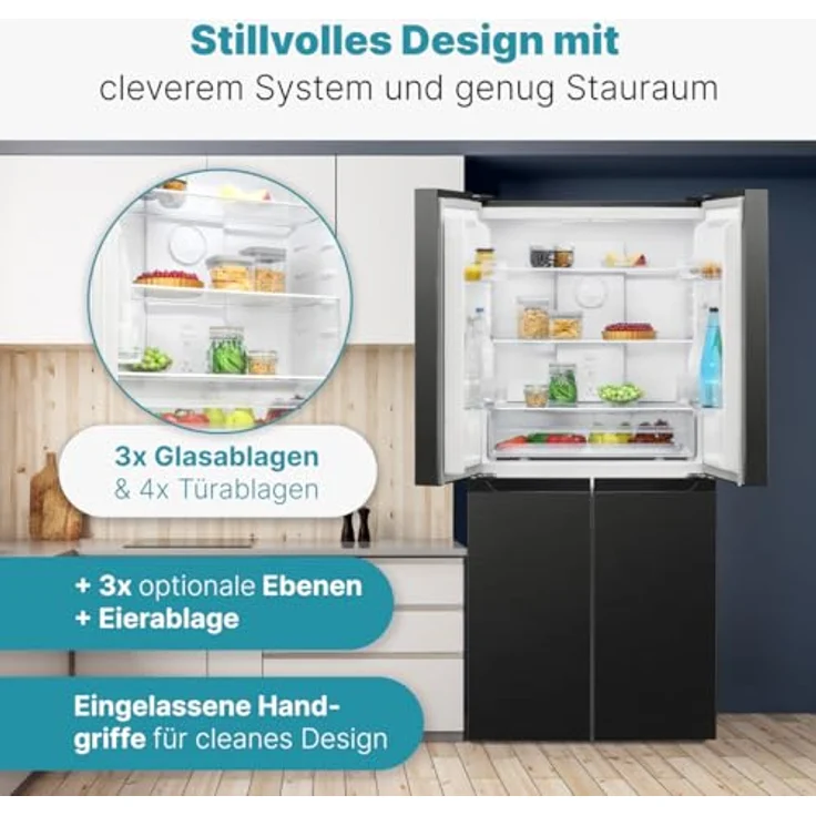 Bomann® French Door Kühlschrank No Frost | KG 7358 schwarz-inox | 362L Nutzinhalt, MultiAirflow-System – Bild 3