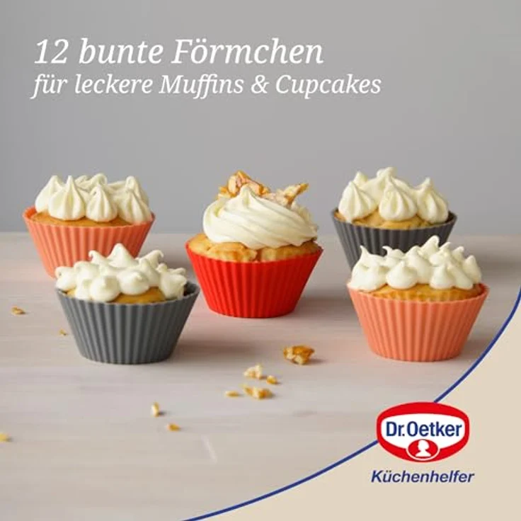 Dr. Oetker Silikon-Muffinförmchen, Silikonformen für Muffins und Cupcakes (Farbe: grau, rot und hellrot) - spülmaschinengeeignet, Menge: 1 x 12er Set – Bild 4