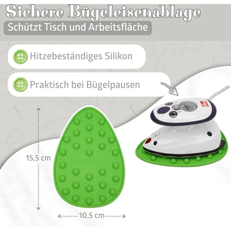 Semplix Dampfbügeleisen-Set, inkl. Prym Mini-Bügeleisen, Bügelunterlage (30 x 40 cm), Silikonablage, grau/grün, 375 W – Bild 3